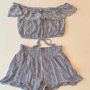 American Eagle Outfitters Lace-Trimmed Blue Shorts